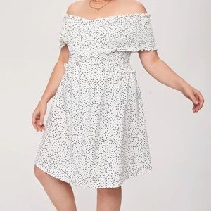 Shein White Polka Dot Ruched Dress